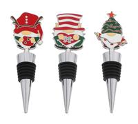 DEARMAMY Lot de 3 bouchons de vin de Noël - Bouchons de bouteille festifs de Père Noël pour les fêtes de fin d'année, scellants décoratifs et économiseurs de bouteilles de vin, en alliage de zinc