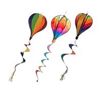 DEARMAMY Lot de 3 Girouettes Décoratives en Spirale Montgolfière Colorée, Moulin à Vent Suspendu pour Extérieur, Décoration de Jardin et Fête, Girouette D'été, Ornement Lumineux