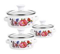 DEARMAMY Lot De 3 Marmites À Soupe En Émail Avec Double Poignée Fond Plat Petite Casserole Décorative Pour Cuisson Induction Et Électrique Idéale Pour Soupe Lait Et Flocons D'Avoine