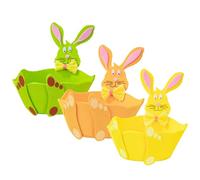 DEARMAMY Lot de 3 Paniers à Bonbons en Feutrine Lapin Décoration de Table Pâques Rangement Multifonctionnel pour Chasse aux Œufs Couleurs Vert Jaune Orange Accessoire Festif