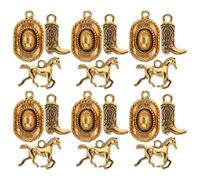 DEARMAMY Lot De 30 Set De Breloques Western Chapeau Cowboy Et Bottes Dorées, Accessoires Pour Bijoux Cowgirl Femmes, Colliers Avec Pendentifs Chevaux, Porte-clés Décoratifs Artisanat Diy Fête Carnaval