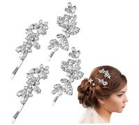 DEARMAMY Lot De 4 Barrettes À Cheveux En Cristal Élégantes Et Pour Demoiselles D'Honneur Accessoires Décoratifs Jolies Épingles À Cheveux De Mariée Strass Argentés
