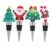 DEARMAMY Lot de 4 Bouchons de Vin de Noël - Père Noël, Grand Sapin, Petit Sapin, Motif Canne à Sucre - Bouchons de Bouteille de Vin en Acier Inoxydable Et Silicone pour Préserver La Fraîcheur