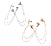 DEARMAMY Lot de 4 Broches à Pompon Triangulaires avec Double Chaîne en Métal Couleurs Or et Argenté Épingles de Revers Élégantes pour Chemises et Costumes Accessoire Polyvalent pour