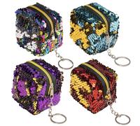 DEARMAMY Lot De 4 Porte-Monnaies Zippés Paillettes, Petits Portefeuilles Compacts, Paquet à Main à Paillettes, Mini Paquet De Changement Léger, Usage Quotidien, Couleurs Aléatoires