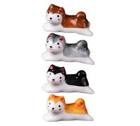 DEARMAMY Lot de 4 Repose-Baguettes en Céramique Shiba Inu Support de Baguettes et Cuillères Design Cartoon Petite Taille Couleurs Noir Jaune Gris et Beige Décoration de Table
