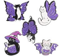 DEARMAMY Lot de 5 Broches en Métal Chaton Violet Ailes Chapeau Magique, Épingles Décoratives Compactes pour Paquet et Vêtements, Accessoire Créatif et Chic