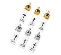DEARMAMY Lot de 6 Bouteilles D’Eau Bénite Catholique en Verre Transparent Couvercle Étanche Flacons Rechargeables pour Baptême et Cérémonie Religieuse Décorations Chrétiennes Portables