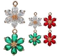 DEARMAMY Lot de 6 Breloques Pendentif en Alliage Plaqué Or, Mini Charms de Fleurs en Cristal Strass Rouge, Vert et Blanc, Accessoires DIY pour Bracelets, Colliers et Fabrication de Bijoux