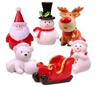 DEARMAMY Lot de 6 Mini Décorations de Noël en Résine Assorties Ornements Miniatures Père Noël et Bonhomme de Neige Accessoires Compacts pour Décoration Intérieure Festive