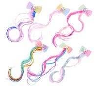 DEARMAMY Lot De 6 Nœuds De Perruque Pour Enfants Pinces Arc-En-Ciel Accessoires De Coiffure Pour Filles Scène De Licorne Colorée Extensions De Cheveux Tressées Colorées Fil Haute