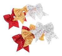 DEARMAMY Lot de 6 Pinces à Cheveux à Nœud Pailleté Géant Queue D'hirondelle, Couleurs Jaune, Argenté et Rouge, Accessoires Pom-pom Girl pour Compétition, Softball et Fêtes de Noël