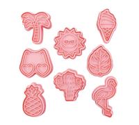DEARMAMY Lot de 8 Moules à Biscuits Presse en Plastique Alimentaire Formes Hawaïennes Flamant Rose et Feuilles de Palmier Accessoires Pâtisserie DIY pour Biscuits Décoratifs D’Été