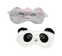 DEARMAMY Masques de Sommeil Panda 2Pcs Cache-Yeux Doux Design Mignon Blocage de Lumière Voyage Détente Masque Créatif