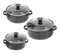 DEARMAMY Mini Casserole Émail Trois avec Double Poignées Petite Marmite Polyvalente pour Soupe et Mijoté Fond Plat Chauffe Rapide pour Cuisine Compacte