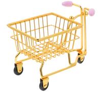 DEARMAMY Miniature Shopping Trolley Makeup Sponge Holder Métal Doré Décor Bureau Multifonction pour Éponges et Petits Objets
