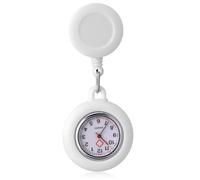 DEARMAMY Montre de Poche D'infirmière Blanc, Clip Rétractable en Silicone | Montre Infirmiere pour Blouse, Quartz, Grand Cadran Circulaire, pour Scrubs et Blouses, Personnel Clinique