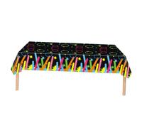 DEARMAMY Nappe de Fête d'Anniversaire Jetable 130X220 CM Nappe Décorative Fluorescente à Motif Barre Néon Légère et Pratique pour Décoration de Dîner Festif