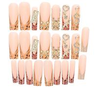 DEARMAMY Ongles Longs Forme Cercueil Faux Ongles Léopard et French Manucure avec Nœud et Décoration pour Fêtes et Occasions Spéciales Couleur Aléatoire