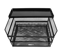 DEARMAMY Organisateur de Bureau en Métal Noir 3 Niveaux avec Tiroir et Panier de Rangement Porte-Dossiers Multifonction pour Classement des Documents Bureau Maison et Études