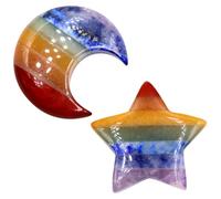 DEARMAMY Ornements en Pierre Naturelle 2 Pièces Forme Lune et Étoile Décoration Maison Colorée en Cristal Agate pour Bureau ou Festival