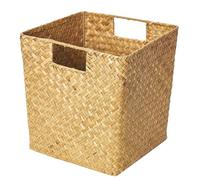 DEARMAMY Panier de Rangement Tissé la Main en Algues Jaune Multifonctionnel 30x20x15 Cm Panier Artisanal Polyvalent pour Fruits et Épices Pratique pour Organisation Maison Cuisine
