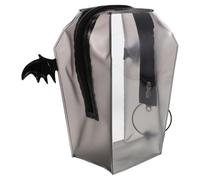 DEARMAMY Paquet à Main Imperméable pour Garçon et Filles en Pvc Transparent Forme Cercueil Noir Poignée à Boucle, pour Visites de Parcs à Thème et Cosplay Halloween