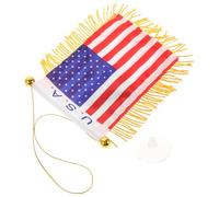 DEARMAMY Pendentif Drapeau Voiture Double Face Usa Pompons et Ventouses, Mini Fanion Décoratif pour Rétroviseur, Accessoire Intérieur Résistant aux Intempéries, Ornement Patriotique