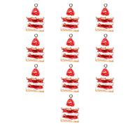 DEARMAMY Pendentifs en Résine Gâteau Fraise 3d DIY 10 Pcs pour Création Bijoux Femmes Rouge Double Couche Décoration Artisanale Fête Anniversaire Usage Quotidien
