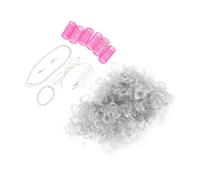 DEARMAMY Perruque Grise Mère Avec Rouleaux Accessoire Costume Vieille Dame Femme Comprend Lunettes Et Chaîne Cosplay Et Spectacles