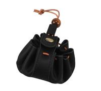 DEARMAMY Petit Porte-Monnaie pour Femme en Cuir de Vachette Noir Fermeture à Cordon, Facile à Ouvrir Fermer, Paquet à Monnaie Élégant et Compact pour Pièces et Clés