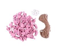 DEARMAMY Pinces Memo Forme Cœur DIY avec Corde de Jute et Épingles Accessoires Décoratifs pour Photos et Notes Kit Clips Bois Rose avec Corde et Épingles pour Mur Photo