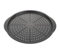 DEARMAMY Plaque à Pizza Antiadhésive Ronde 38 CM en Acier au Carbone Trous et Poignées Moule à Pâtisserie Résistant à la Corrosion Cuisson Rapide et Démoulage Facile pour Four Cuisine