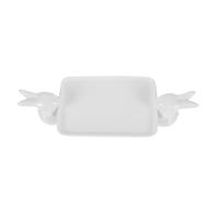 DEARMAMY Plateau Décoratif Surface Lisse en Céramique Blanc de Lapin, Plateau Multi-usage pour Snacks et Gâteaux, Maison Photographie