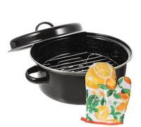 DEARMAMY Poêle à Rôtir Multifonction 24 Cm en Émail Couvercle, Accessoire Cuisine Pratique pour Patates Douces et Châtaignes, Cuisson Uniforme pour Barbecue, Camping et Style Aléatoire