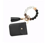 DEARMAMY porte-clés boites à fiches pochette carte bracelet anneau pendentif de de cartes d'identité portefeuille Bracelet de perles en bois porte-cartes design perlé alliage Black