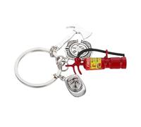 DEARMAMY Porte-clés De Pompiers Miniature Avec Casque Et Extincteur Breloque Décorative Pour Sac à Dos Accessoire Thématique