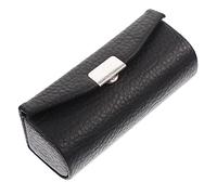 DEARMAMY Porte-Rouge à Lèvres Cuir Noir Grainé Petite Taille Miroir Intégré pour Femme Utilisation Quotidienne