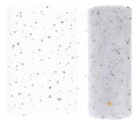 DEARMAMY Rouleau de Tulle Décoratif Blanc à Sequins, 25 Yards, Tissu en Maille Scintillant pour Tutu, Mariage, Fête, Anniversaire, Loisirs Créatifs et Emballages Présents