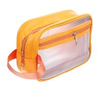 DEARMAMY Sac de Voyage Étanche pour Maquillage et Toiletries Organisateur Portable avec Séparation Humide et Sec Sac de Rangement Compact pour Voyage Camping Plage Orange Petit