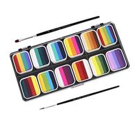 DEARMAMY Set De Peinture Corporelle Professionnelle Couleurs à Base Eau Palette Arc--ciel Mat Et Nacré Kit Visage Et Corps Lavable Avec Pinceaux Pour Cosplay Fête Et Maquillage Artistique