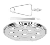 DEARMAMY Set Plat Service Fruits de Mer Acier Inoxydable Assiette Compartimentée Escargots Résistante Haute Température avec Pince et Fourchette Ustensiles pour Restaurant Buffet