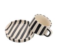 DEARMAMY Set Tasse à Boisson Céramique Rayée avec Soucoupe Tasse à Latte Artistique pour Bureau pour Thé et Pause Après-midi