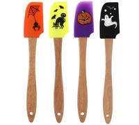 DEARMAMY Spatule à Crème en Silicone Racloir Léger et Facile à Ranger 4 Pièces Manche en Bois Design Classique D'halloween pour Pâtisserie Maison et Boulangerie