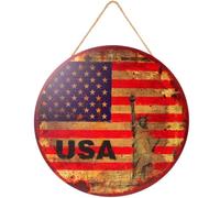 DEARMAMY Tableau Décoratif Mural Rond en Panneau de Fibres pour Décoration Murale Rustique, Style Thème Américain, pour Salon et Bar Maison, 30x30 Cm