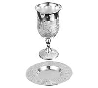 DEARMAMY Tasse Kiddush Plaquée Argent Avec Soucoupe Coupe À Vin Juive Judaica Pour Pâque Et Shabbat Idée Cadeau Pour Célébrations Religieuses
