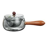 DEARMAMY Théière Verre et Bois Résistante Chaleur avec Poignée Latérale Kettle Portable pour Infusion de Thé Tisanière Élégante