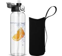 DEARRAY 0.8l Gourde en Verre avec Paille, 800ml Bouteille d'eau en Verre Borosilicaté Anti-fuite avec étui de Protection en Néoprène