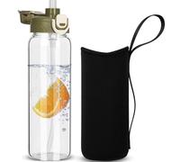 DEARRAY 0.8l Gourde en Verre avec Paille, 800ml Bouteille d'eau en Verre Borosilicaté Anti-fuite avec étui de Protection en Néoprène