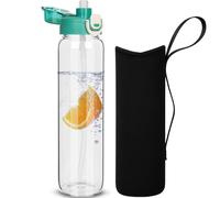 DEARRAY 1l Gourde en Verre avec Paille, 1 litre Bouteille d'eau en Verre Borosilicaté Anti-fuite avec étui de Protection en Néoprène